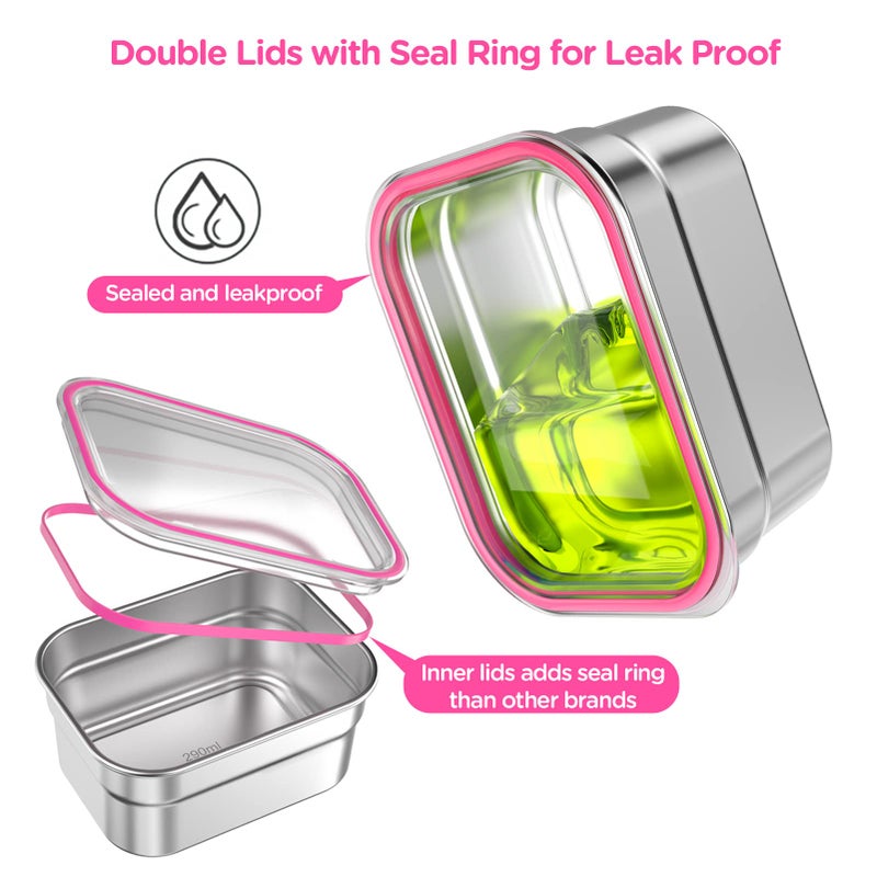 DaCool Stainless Steel Lunch Box Bento for Kids Adults Leakproof BPA-Free Metal Lunch Containers Tray 5-Compartment with Fork for Girls Food Snack Containers for School Outdoors, Pink - Image 2